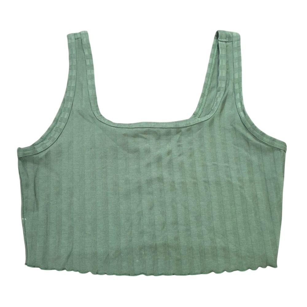 OFFLINE by Aerie OG Original Ribbed Crop Top Women's Size L Green Lettuce Hem